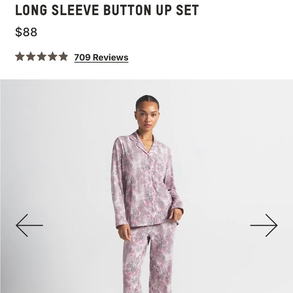 SKIMS Pink and White Long Sleeve Button-Up Pajama Set